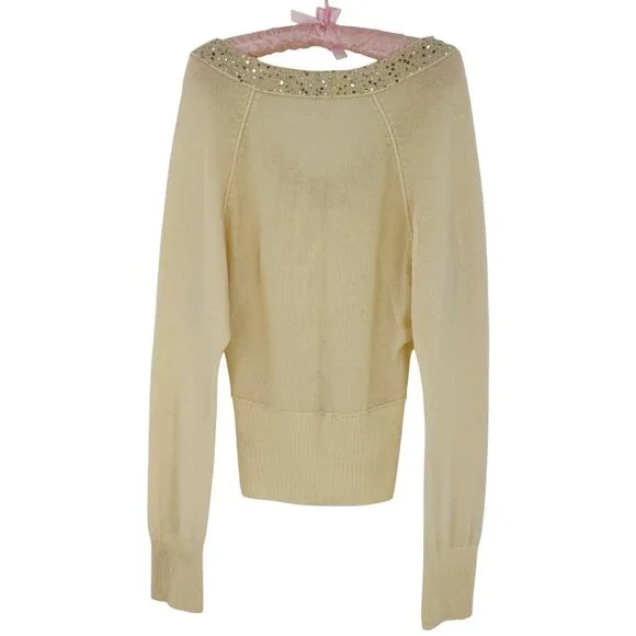 Vintage Free People Sequin V-Neck Cream Knit Sweater | Luxe Boho Soft Girl Y2K S - Picture 6 of 15